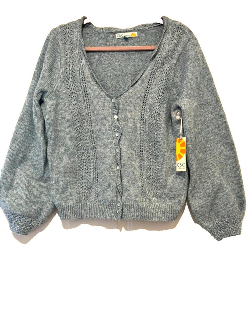C and C California sz M blue V neck button down cardigan sweater new w/ tags F